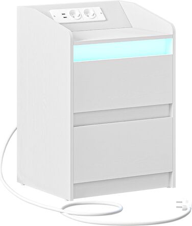 Приліжкові тумби з LED-підсвіткою, зарядною станцією, 2 шухлядами, USB-портами та розетками, стильні та універсальні, чорні, ідеальні для спальні та вітальні, модель NS30004X