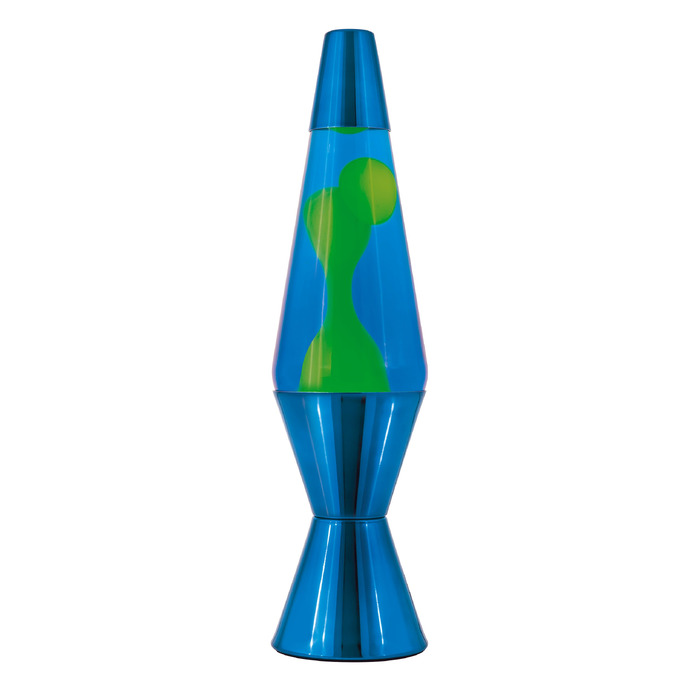 Лава-лампа Lava Lampe 2103 (36.8 см): білий віск, синя рідина, срібляста основа та кришка — оригінальний нічник для створення атмосфери