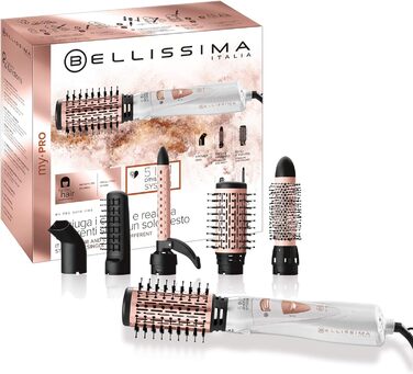 Фен-щітка Bellissima My Pro GH18 1100 з керамічним покриттям, 1000 Вт, 5 насадок для укладки волосся: випрямлення, блиск, хвилі та локони