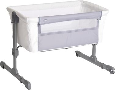 Ліжко-гойдалка Chicco Next2Me Essential для новонароджених, біле. Регульована висота, дихаюча тканина, матрац та сумка в комплекті, 0-6 місяців.