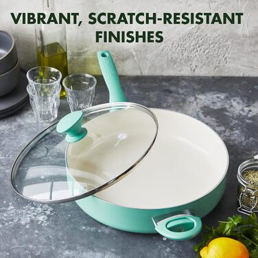GreenPan Rio: сковорода з антипригарним покриттям Ceramic, 30 см, з кришкою, без PFAS, чорно-кремовий колір, для плити (крім індукційної), можна мити в посудомийній машині, витримує до 160°C в духовці