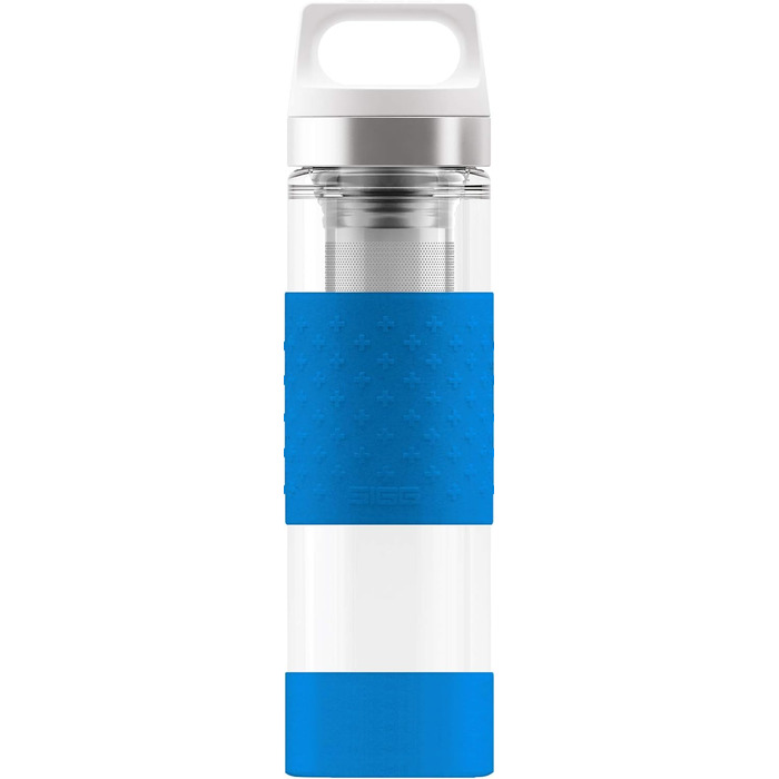 Термос-пляшка SIGG Hot & Cold Glass 0.4 л, скляна, з силіконовим захистом, ізотермічна, без шкідливих домішок, електрично-синя