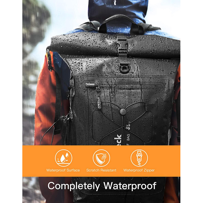 Рюкзак Inateck RollTop для чоловіків 30-35 л, водонепроникний, багатофункціональний органайзер з відстібним плечовим ременем, клапаном для виходу повітря, водозахисною блискавкою, для велосипеду, туризму, активного відпочинку