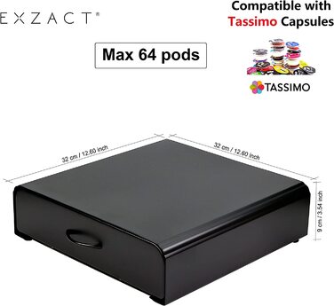 Шухляда для капсул Exzact, сумісна з Tassimo, на 64 кавові капсули – органайзер/тримач для кавових капсул та підставка під кавоварку 2-в-1