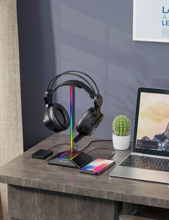 Підставка для навушників New Bee з RGB підсвіткою, USB Type-C зарядкою та передачею даних, універсальний тримач для геймерських навушників, чорний