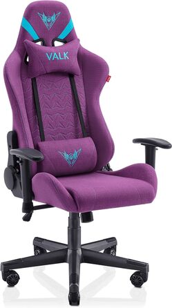 Ігровий крісло VALK Nyx з м'якою дихаючою тканиною, регульовані підлокітники, кут нахилу 160°, ергономічний офісний крісло (фіолетовий)