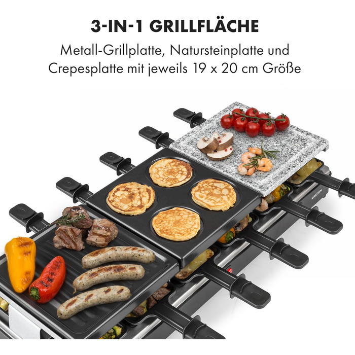 Klarstein Fonduelette XL: Раклютниця-Гриль-Фондю 3-в-1, 1650 Вт, на 12 осіб, антипригарне покриття, чорний