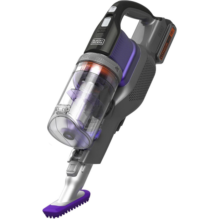 Пилосос BLACK+DECKER 4в1 акумуляторний, 18В, 1.5Аг, безмішковий, ручний і вертикальний, електрощітка для шерсті тварин, 2в1 насадка для щілин, щітка для шерсті, акумулятор, зарядний пристрій, кріплення на стіну, модель 2020