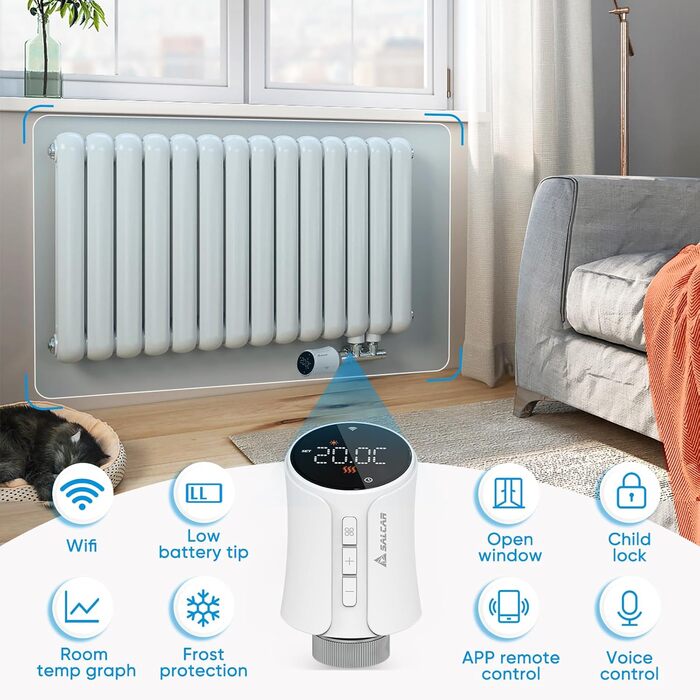 Розумний термостат для радіатора Salcar WiFi, сумісний з Alexa та Google Home, програмований, Tuya Smart, без шлюзу
