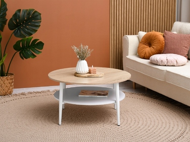 Журнальний стіл Mebel-Partner круглий, 80 x 80 x 45 см, білий, дуб сонома