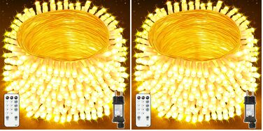 Світлодіодна гірлянда вулична 50м (200 LED), теплий білий колір, IP44 водонепроникна, з пультом керування, таймером та 8 режимами роботи (набір 2 шт), прозорий дріт