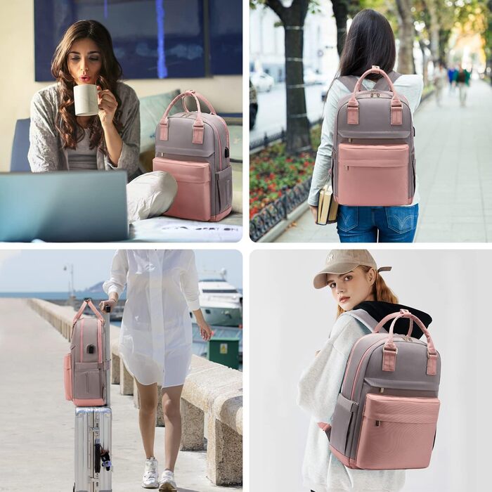 Жіночий рюкзак YTL Elegant для ноутбука 15,6'' – рожево-сірий, міський, для підлітків, школярів, подорожей, навчання, роботи