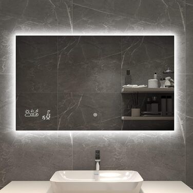 Дзеркало для ванної кімнати LED Byecold з підсвічуванням, 60x80 см, з Wi-Fi, погода та дата, сенсорне управління