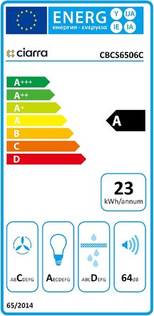 Вбудована витяжка CIARRA CBCB6926A A+++ 60 см, продуктивність 704 м³/год, рівень шуму 60 дБ, LED-підсвітка, режим рециркуляції та відведення, нержавіюча сталь, срібляста