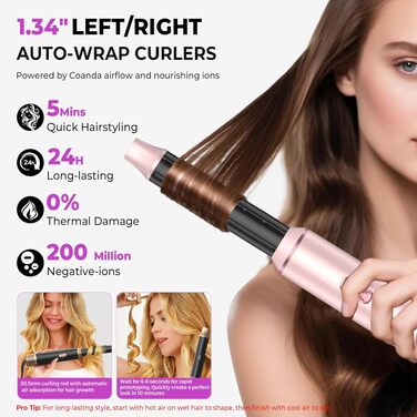 Airstyler 5 в 1: Фен-щітка для волосся з насадкою для локонів, чорно-золотий (5 в 1: Рожевий) - професійний стайлер для укладання