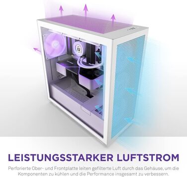 Корпус для ПК NZXT H7 Flow RGB білий, ATX Mid-Tower, з USB-C, сітчаста передня панель, загартоване скло, 3 вентилятори F-Series 140мм RGB, підтримка водяного охолодження