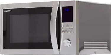Мікрохвильова піч Sharp R922STWE 3-в-1 з грилем і конвекцією, 32 л, 1000 Вт, інфрачервоний гриль 1100 Вт, конвекція 2500 Вт, 10 авто програм, LED-дисплей, розморожування за вагою, нержавіюча сталь