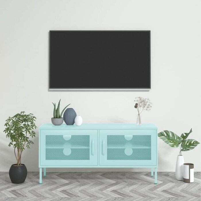 vidaXL тумба під телевізор з 2 ґратчастими дверцятами, м'ятна, 105x35x50 см, сталева, меблі для вітальні