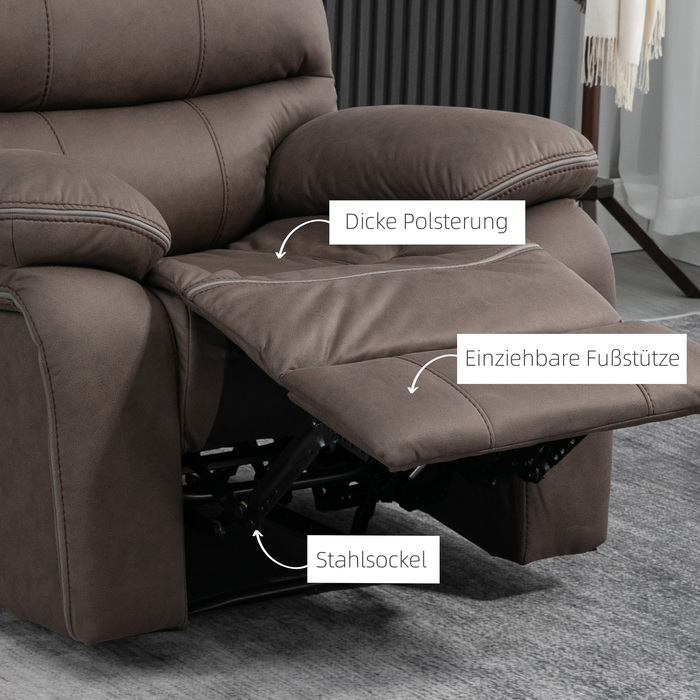 HOMCOM Recliner, телевізор з функцією відкидання, реклайнер для телевізора з підставкою для ніг М'яке крісло, крісло зі шкіри з чохлом з мікрофібри, з навантаженням до 150 кг для вітальні, коричневий
