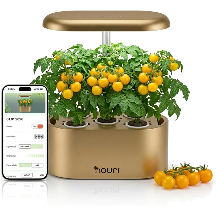 Nouri Smart Garden 12 Pod: Гідропонна система для вирощування томатів та трав вдома з LED-підсвіткою та додатком