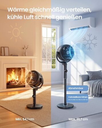 Вентилятор підлоговий SONGMICS XFC002W1EU (Чорний) тихий, з пультом, 120°/135° осциляція, 15 швидкостей, таймер, 3 режими, регульована висота