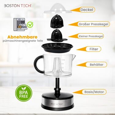 Електрична цитрусовижималка Boston Tech MasterJuicer 700 мл з нержавіючої сталі - 40W, подвійна конусна система, без BPA, висока продуктивність