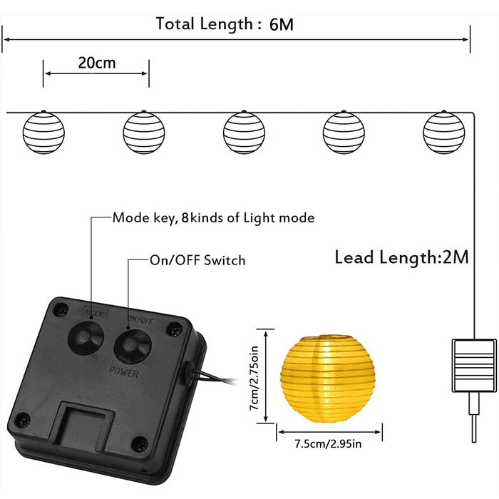 Сонячна гірлянда Lezonic з ліхтариками, 8 м, 30 LED, водонепроникна, 8 режимів, для вулиці, саду, балкона, весілля, Різдва, декор, тепле біле світло