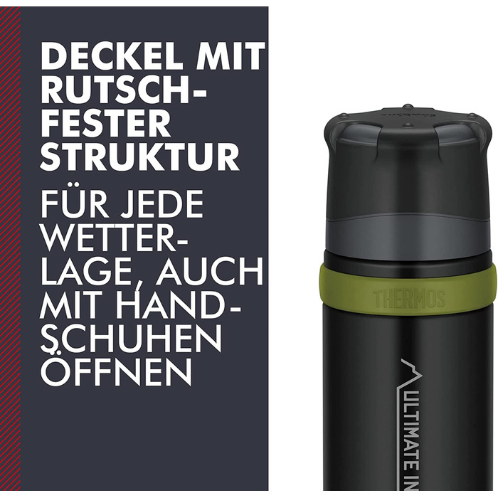Термос для напоїв THERMOS Mountain 0,75 л, чорний, нержавіюча сталь, з чашкою, 24 год гарячий/холодний, легкий та міцний, BPA-free, для походів