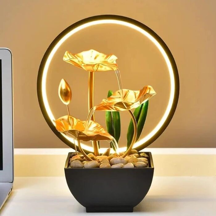 Настільний фонтан-водоспад Zimmerbrunnen з LED-підсвіткою та безшумним насосом, сучасний Zen-декор для дому, офісу та медитації, висота 28 см
