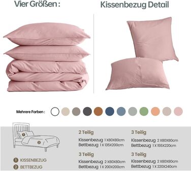 Комплект постільної білизни Simple&Opulence напівльон 135x200 см, дихаюча підковдра та наволочка 80x80 см, бавовна та льон, Oeko-TEX, рожевий