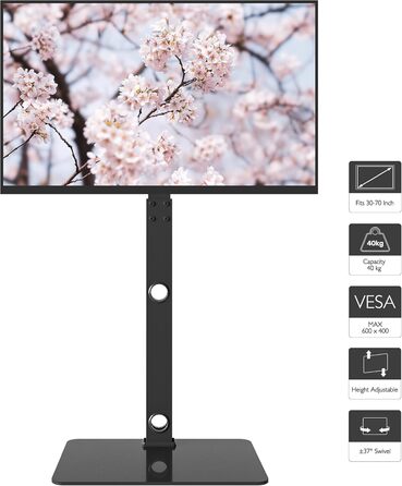 Підлогова стійка для телевізора BONTEC 30-70'' (до 40 кг), поворотна і регульована по висоті, для пласких і вигнутих екранів, VESA 600x400 мм