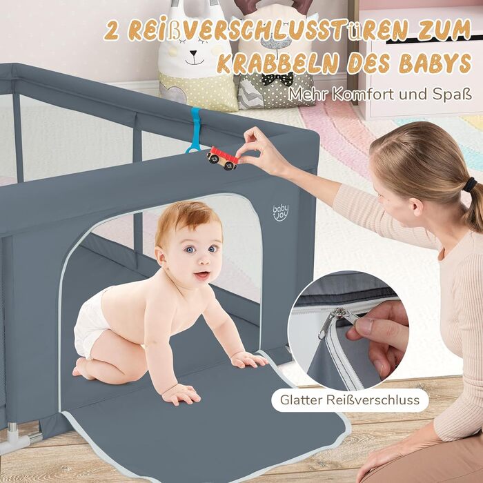 Манеж для дітей DREAMADE 200x180 см, складаний, з 50 кульками, 4 ручками і сумкою, дихаюча сітка, для немовлят і малюків 0-36 міс, темно-сірий