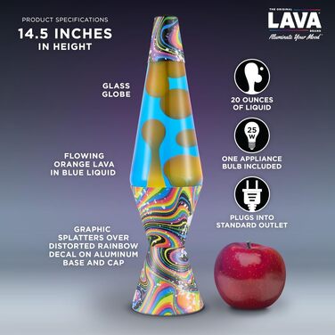 Класична лавова лампа Lava The Original Lamp Warped Rainbow (36.8 см) — жовтий віск та синя рідина, декоративний світильник Liquid Motion