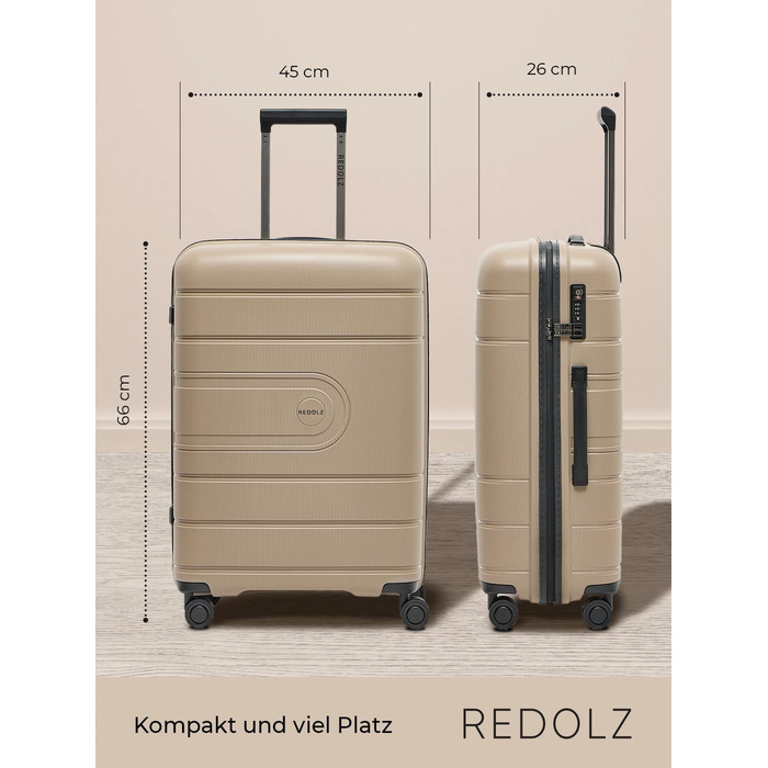 REDOLZ валіза середня M, поліпропілен, 4 колеса, TSA, 45x26x67 см, жорсткий корпус