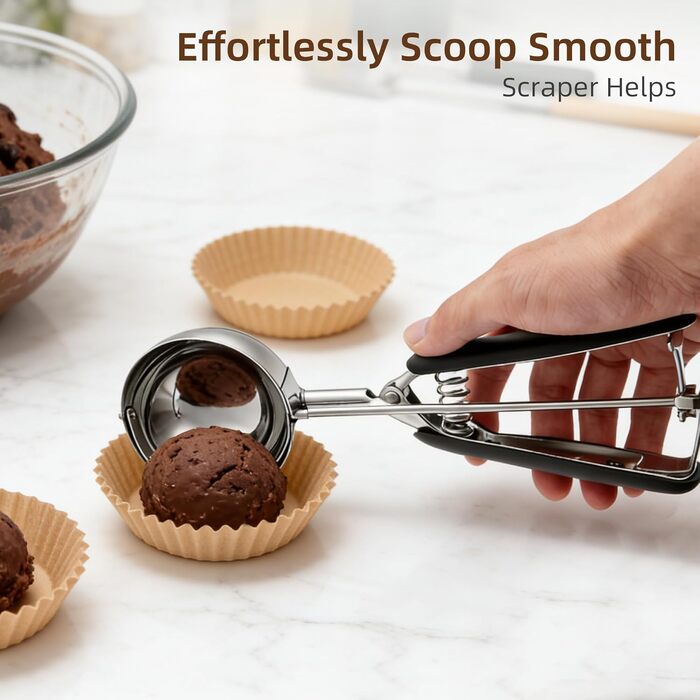 Набір ложок-порціонерів для тіста та морозива, 3 шт. (3.25 ст.л./4.9 ст.л./6 ст.л.) з кнопкою для виштовхування, для печива, кексів, мафінів