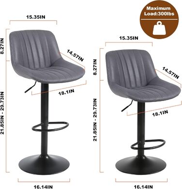Комплект з 2 барних стільців Youhauchair, обертові барні стільці з підлокітниками, регулювання висоти, сучасний кухонний табурет з темно-сірого PU-шкіри