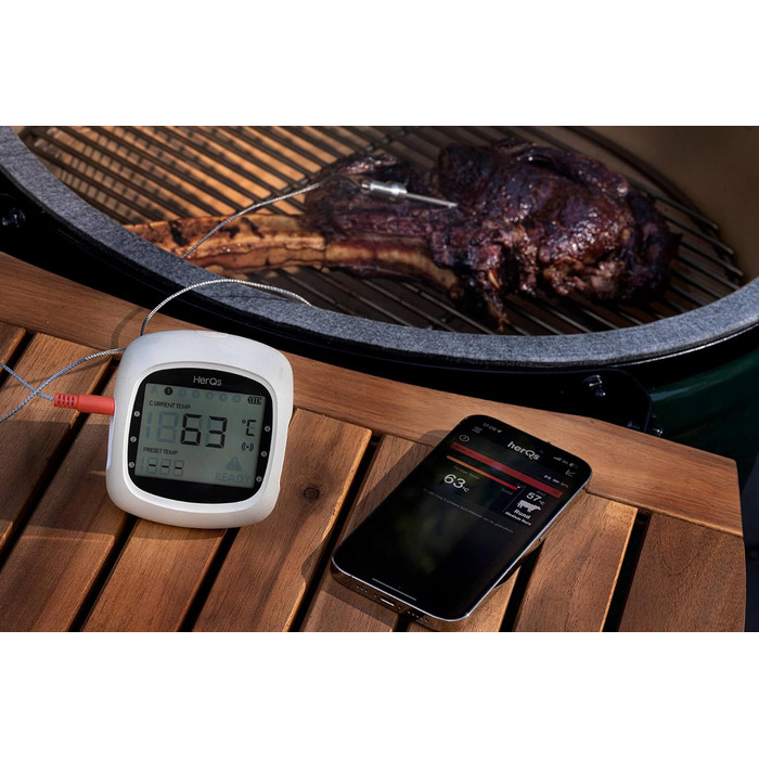 HerQs EasyBBQ Pro – цифровий бездротовий термометр для м'яса з Bluetooth, термощупом і мобільним додатком, для духовки, гриля, сковороди, аерофритюрниці