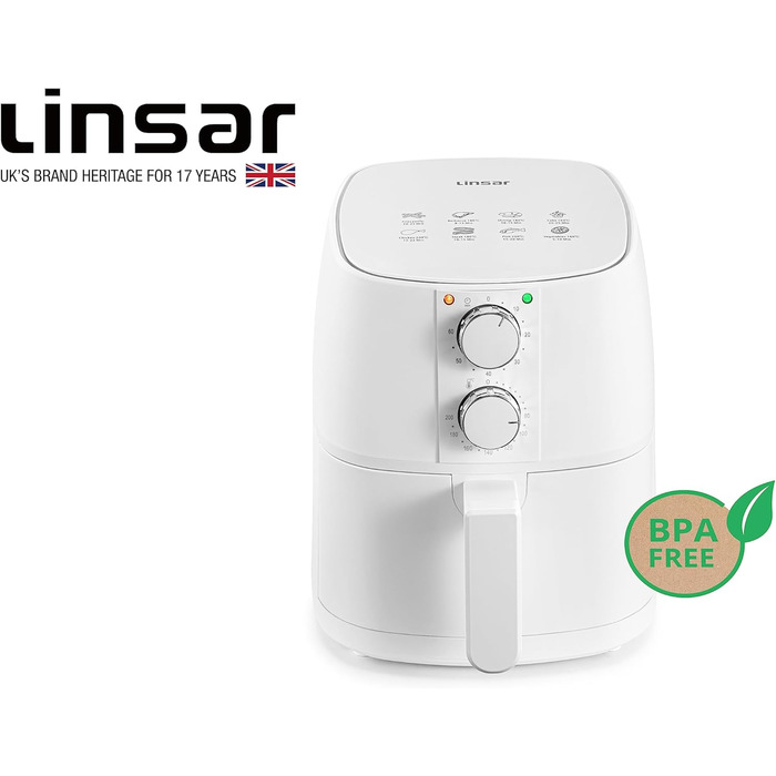 Аерофритюрниця Linsar 4 л, таймер, підтримка тепла, енергоощадна, 1400 Вт, біла