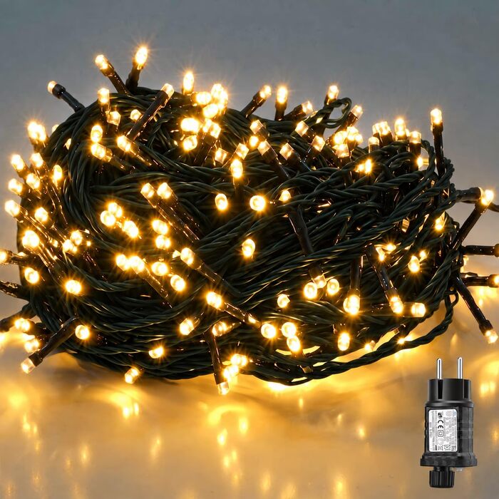 Світлодіодна гірлянда для ялинки SALCAR 26м, 360 LED, теплий білий колір, з пультом дистанційного керування (10м)