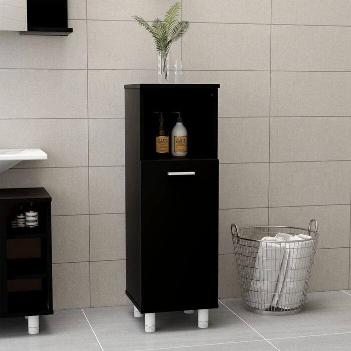 Шафа для ванної vidaXL, 3 полиці, 1 дверцята, чорна, 30x30x95 см, ДСП