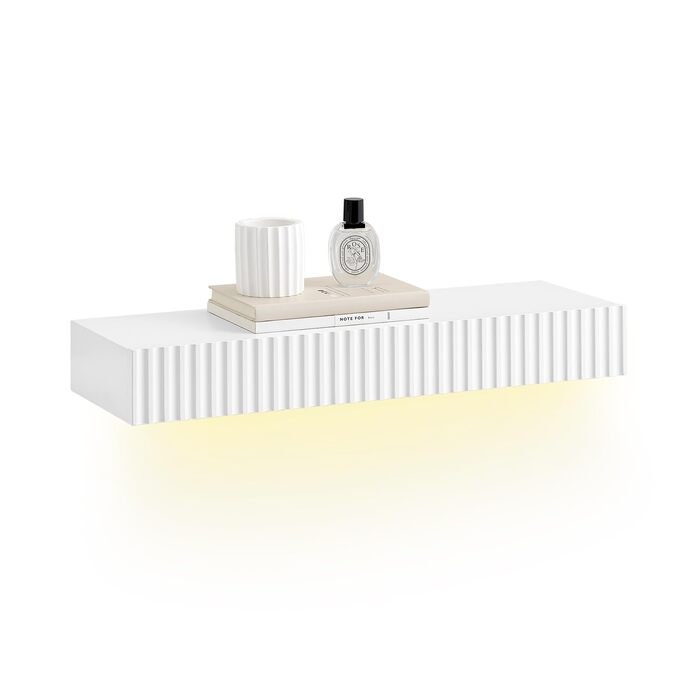 Настінна полиця з шухлядою та LED-підсвіткою SoBuy, біла, 60x20x8 см, для спальні, коридору, вітальні FHK38-W