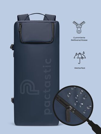 Великий рюкзак-сумка для подорожей Pactastic, 3 способи носіння, легкий та водостійкий, веганський матеріал, темно-синій, 62 см, з нижнім відділенням