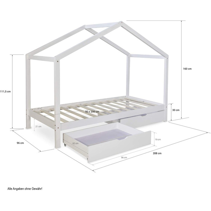 Дитяче ліжко Homestyle4u 90x200 з ящиком, монтессорі, з ламелями, біле, з дерева (сосна)