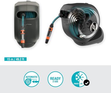 Gardena Wand-Schlauchbox RollUp S 15м: Шланг для поливу з автоматичним намотуванням, настінний монтаж, Gardena (18600-20)