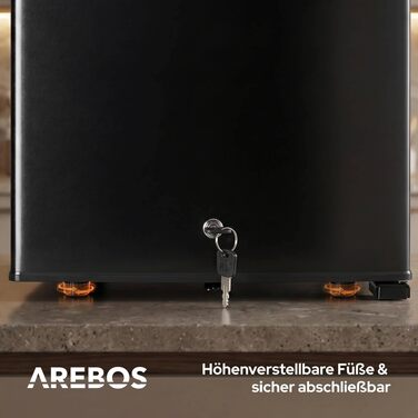 Міні-холодильник Arebos 40L: безшумний компактний бар для напоїв та офісу, з LED-підсвіткою, регулюванням температури та замком, чорний