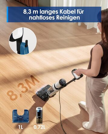 Tineco Floor One S6 Stretch Steam: Волого-сухий пилосос для твердих підлог з функцією пари, 22000 Па, Anti-Tangle, Flashdry 85°C, 50 хв роботи, для шерсті тварин