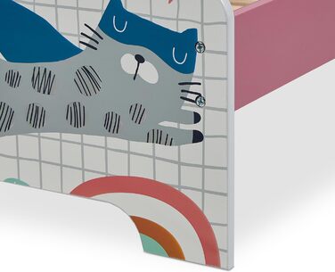 Дитяче ліжко Relaxdays 60x94x143 см, з бортиком і полицею, супергеройський дизайн, кольорове, з МДФ