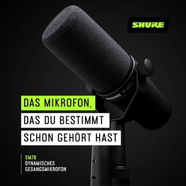 Динамічний мікрофон Shure SM7B для вокалу, подкастів і студії, XLR, широкий частотний діапазон, теплий звук, чорний
