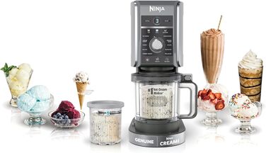 Ninja CREAMi Deluxe - 11 функцій для приготування морозива, сорбетів, смузі та заморожених напоїв. Сріблястий колір, 2 XL контейнери для сім'ї, ідеально для дітей