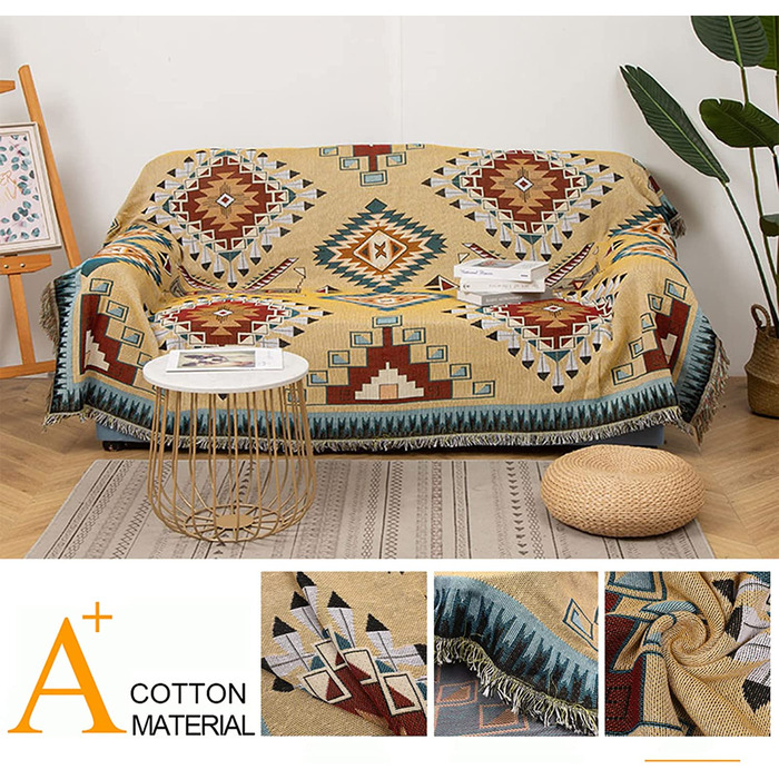 Плед Boho HOORDRY 130×180 см – в'язаний, з китицями, універсальний покривало для дивана, ліжка, крісла, м'яка ковдра-декор